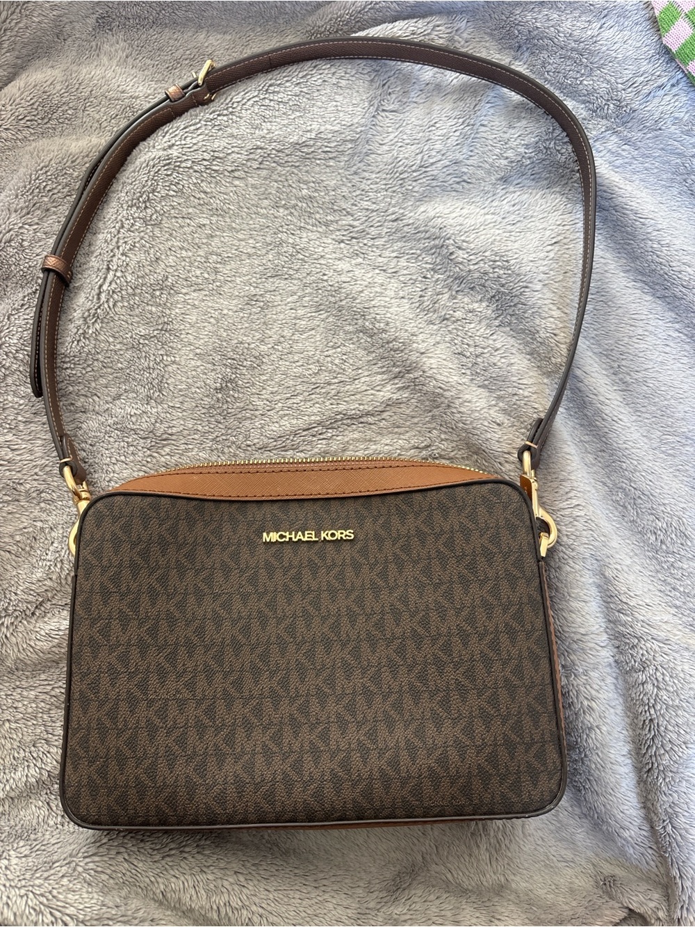 Michael Kors Brown and Tan Signature Crossbody Bag